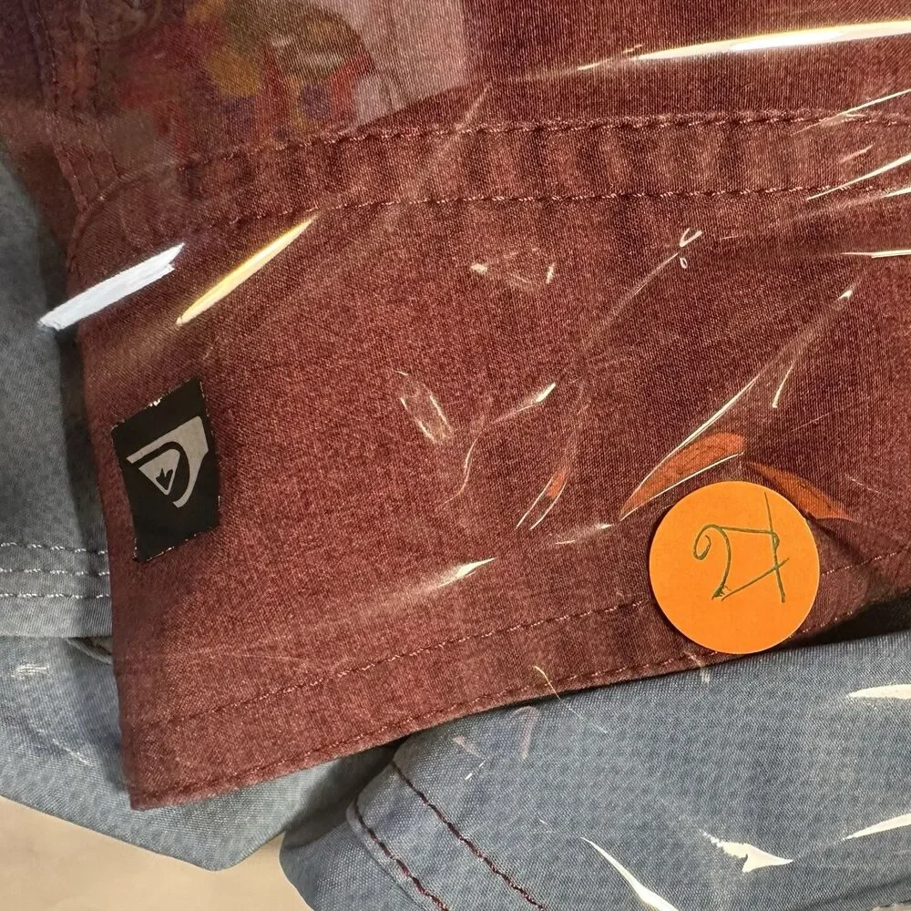 Quiksilver Men's Board Shorts Size 32 waist Striped Burgundy Blue Yellow Black